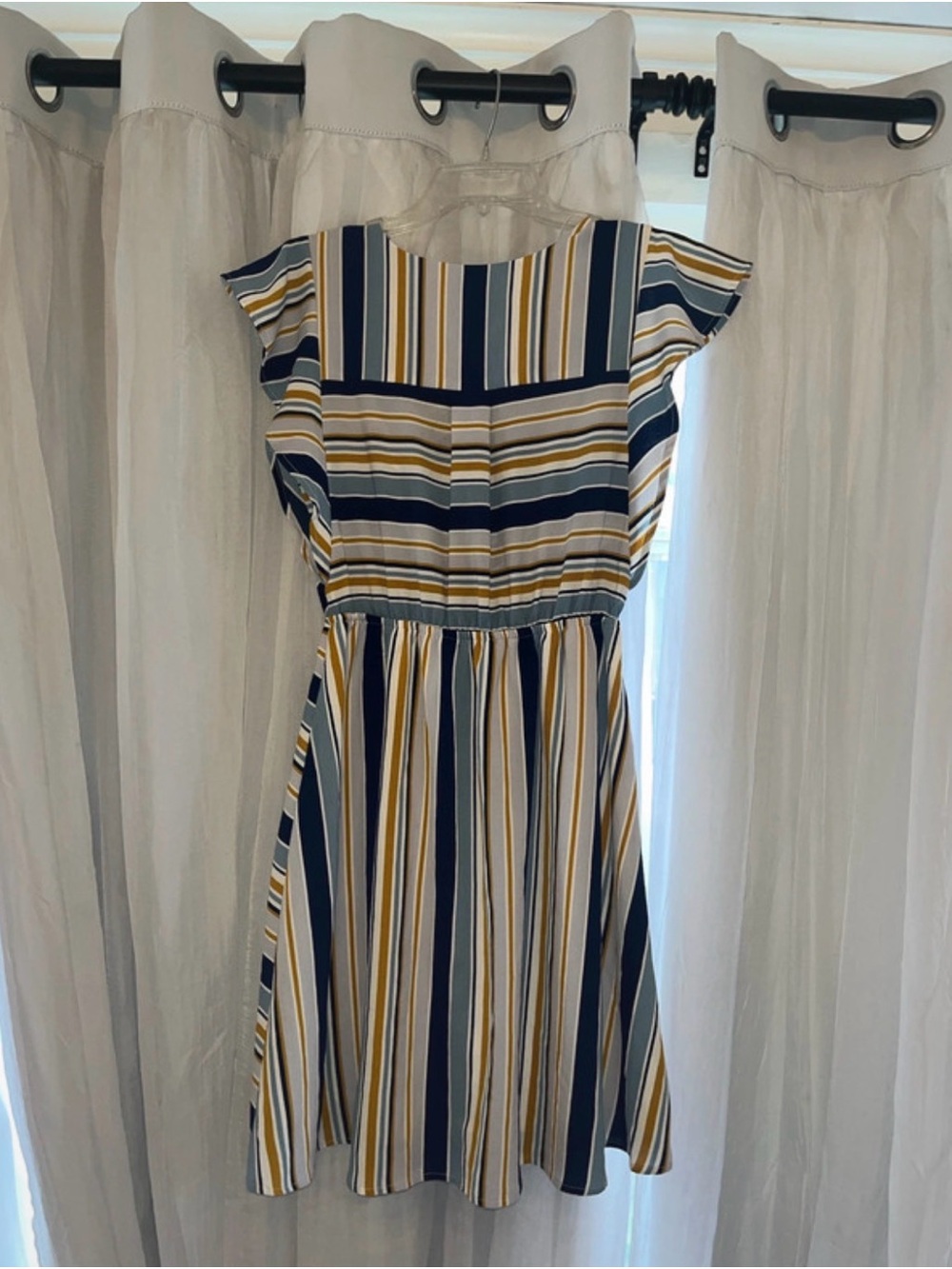 Monteau Navy, Mustard and Cream Striped Wrap Dress - Picture 3 of 3